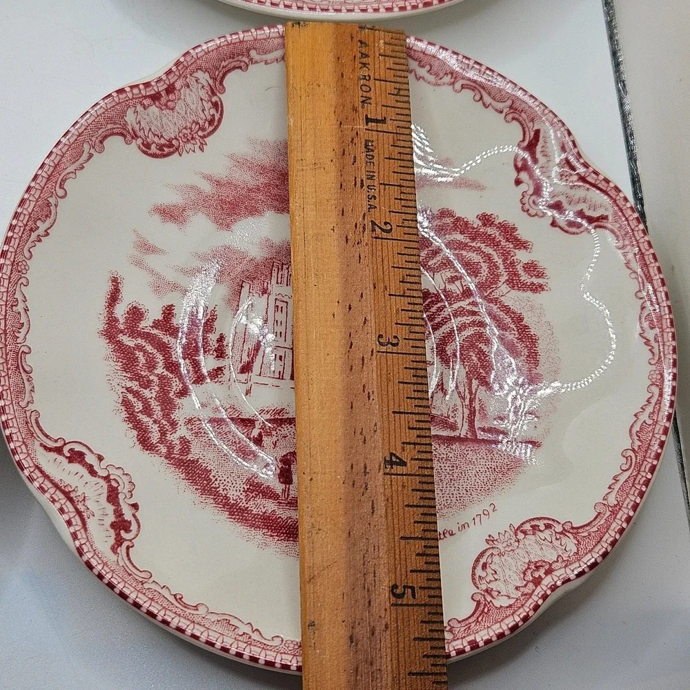 Vintage Johnson Bros Old‎ Britain Castles Pink Transferware Tea Saucers Set of 4